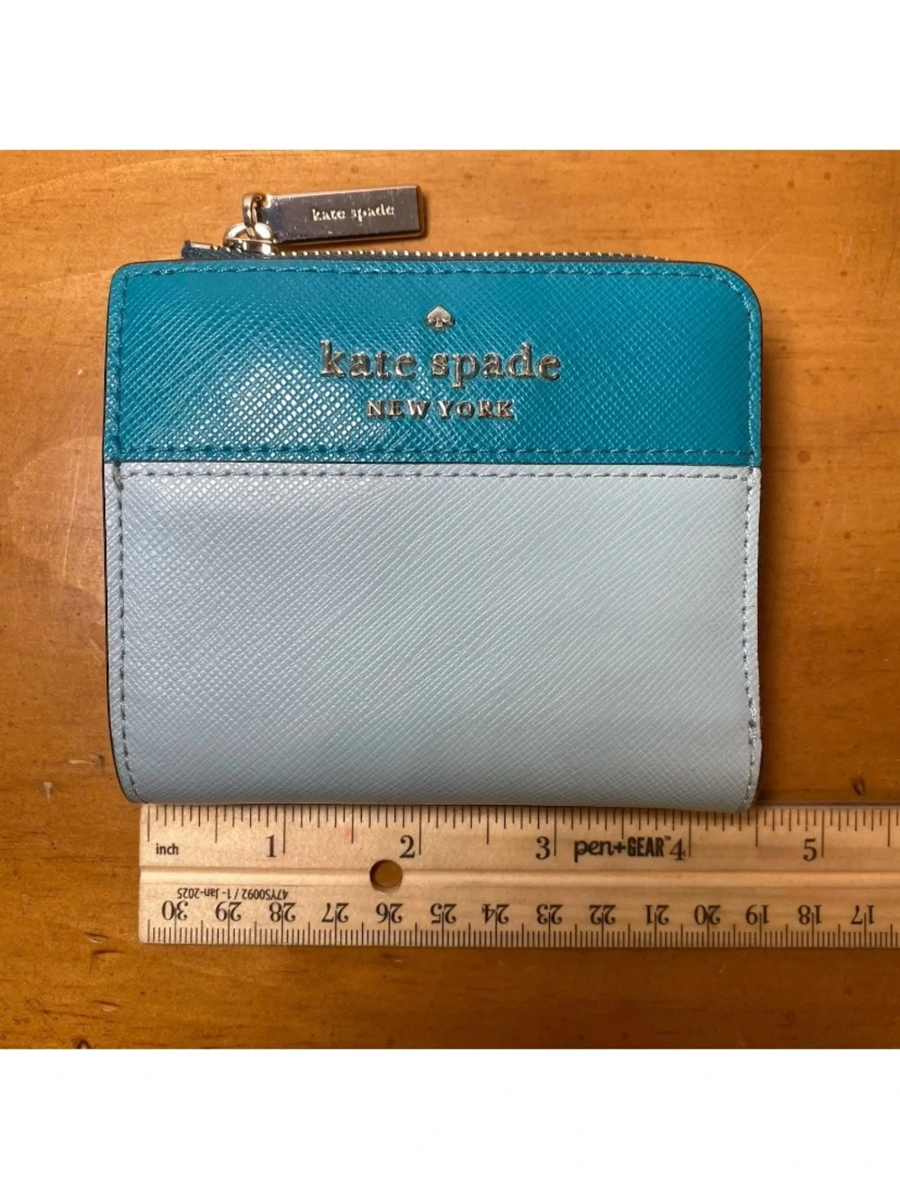 Kate Spade New York Staci Colorblock Wallet Teal Blue Poolside Multi Leather
